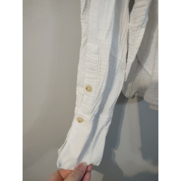 P.Cill Top Gauzy hooded Oversized shirt Size: Large Long Sleeve White Lightweigh - Picture 3 of 7